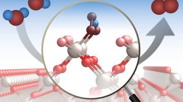 Oxygen evolution reactions are important in a variety of industrial processes. A new study provides a detailed analysis of the process at a molecular level. As illustrated here, the researchers analyzed how molecules of water (H2O, left) ar...