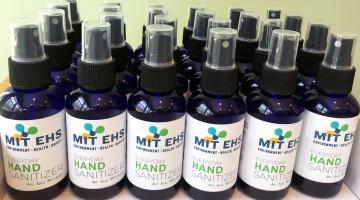 EHS’ "Everyday Hand Sanitizer," produced using an FDA-approved method, is packaged in 4-ounce individual spray bottles.Photo: MIT EHS