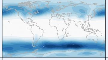 MIT researchers find that extratropical storm tracks — the blue regions of storminess in the Earth's middle latitudes — would change significantly with solar geoengineering efforts.Image: Courtesy of the researchers