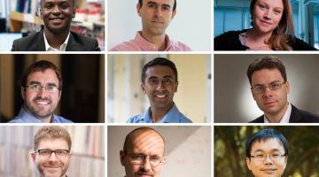 Newly tenured MIT science professors include: (top row, l-r) Ibrahim Cisse, Mehrdad Jazayeri, Lindley Winslow; (middle row, l-r) Adam Willard, Yogesh Surendranath, Mark Vogelsberger; (bottom row, l-r) Joshua McDermott, Jörn Dunkel, Yen-Ji...