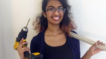 Have power drill, will travel. MIT student Sreya Vangara is completing her research into testing superconductors for a fusion tokamak at home.Photo: Sumedh Vangara